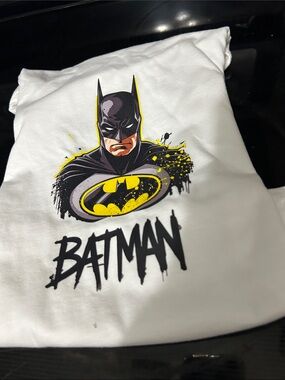 Batman White Tee with Black and Yellow Graphic